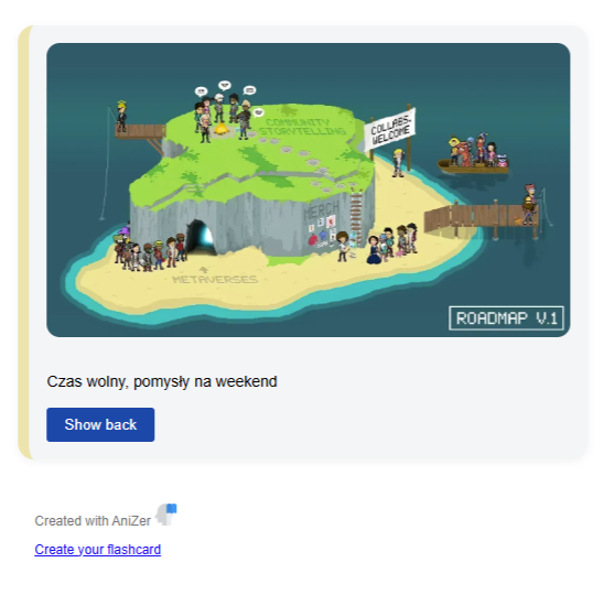 Przykład publicznej fiszki utworzonej w AniZer